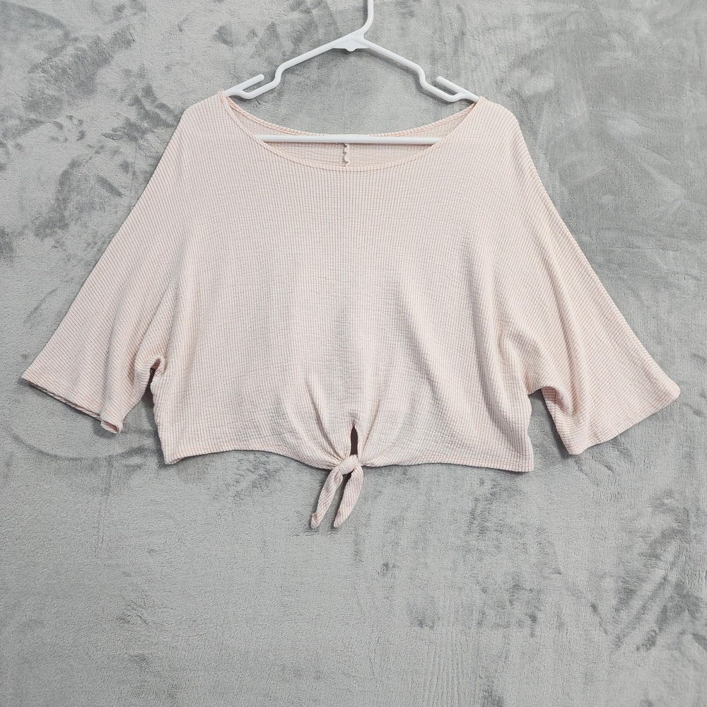 Caution To The‎ Wind Top Womens L Pink Striped Tie Front Dolman 3/4 Sleeve Crop